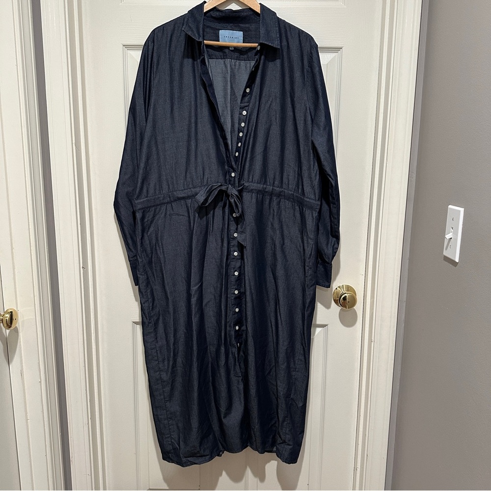 Rochelle Behrens The Shirt long sleeve chambray button front midi dress sz XXL